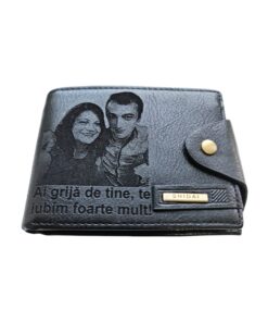 Portofel Personalizat cu poza e24, barbati, piele, cu capsa, negru