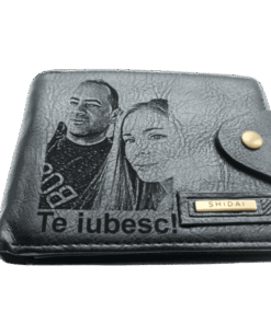 Portofel Personalizat cu poza e30, barbati, piele, cu capsa, negru