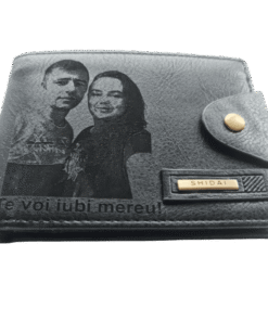 Portofel Personalizat cu poza e31, barbati, piele, cu capsa, negru