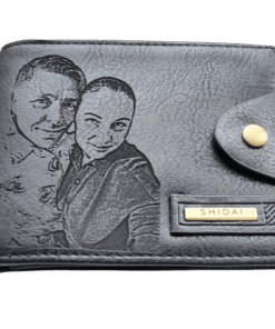 Portofel Personalizat cu poza e37, barbati, piele, cu capsa, negru