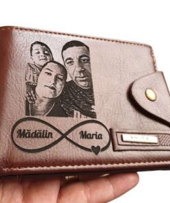 Portofel Personalizat cu poza e45, barbati, piele , cu capsa, maro