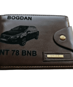 Portofel Personalizat numar auto 7, barbati, piele , cu capsa, maro