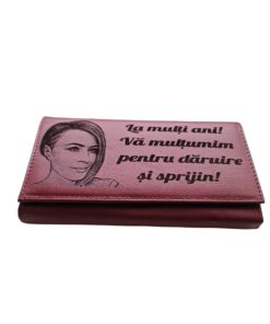 Portofel Personalizat 'La multi ani', dama, piele naturala, rosu