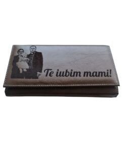 Portofel Personalizat 'Te iubim mami', dama, piele natural, maro