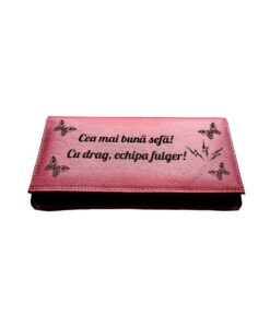 Portofel Personalizat 'Cu drag' , dama, piele naturala, rosu