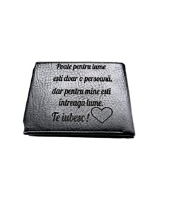 Portofel Personalizat 'Pentru mine', barbati, piele , cu capsa, negru