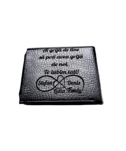 Portofel Personalizat 'Ai grija', barbati, piele , cu capsa, negru