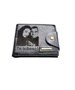 Portofel Personalizat cu poza e8, barbati, piele , cu capsa, negru