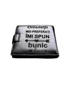 Portofel Personalizat 'Imi spun bunic', barbati, piele naturala , negru