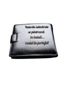 Portofel Personalizat 'In inima', barbati, piele naturala , negru