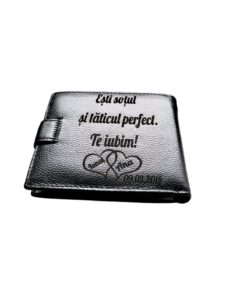 Portofel Personalizat 'Taticul perfect', barbati, piele naturala , negru