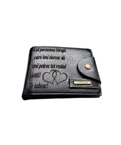 Portofel Personalizat 'Esti persoana', barbati, piele , cu capsa, negru