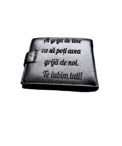 Portofel Personalizat 'Ai grija', barbati, piele naturala , negru