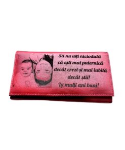 Portofel Personalizat 'La multi ani rd', dama, piele naturala, rosu