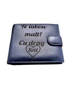 Portofel Personalizat 'Te iubesc pnab', barbati, piele naturala , albastru
