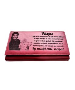Portofel Personalizat 'La multi ani 3' , dama, piele naturala, rosu
