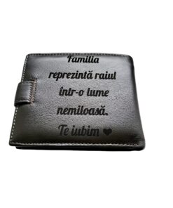 Portofel Personalizat 'Te iubim pnmb', barbati, piele naturala , maro