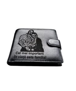 Portofel Personalizat 'In Viata', barbati, piele naturala , negru