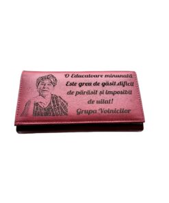 Portofel Personalizat 'O educatoare' , dama, piele naturala, rosu