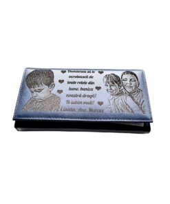 Portofel Personalizat 'Bunica noastra' , dama, piele naturala, albastru