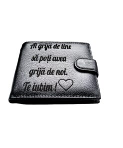 Portofel Personalizat 'Ai grija 2', barbati, piele naturala , negru
