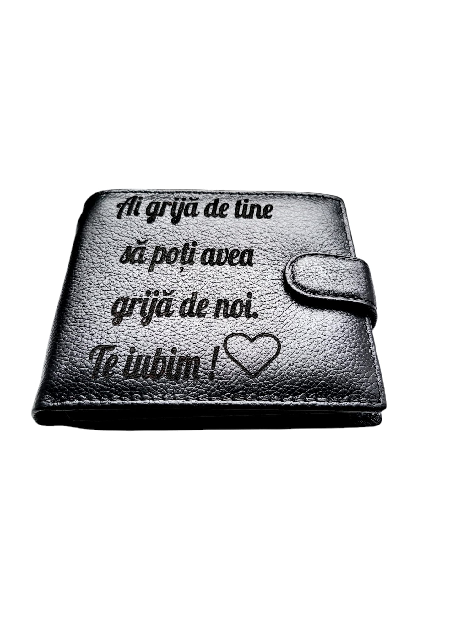 Portofel Personalizat 'Ai grija 2', barbati, piele naturala , negru