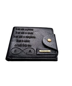 Portofel Personalizat 'Te-am iubit', barbati, piele , cu capsa, negru