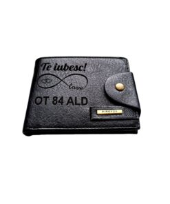 Portofel Personalizat numar auto 4, barbati, piele , cu capsa, negru