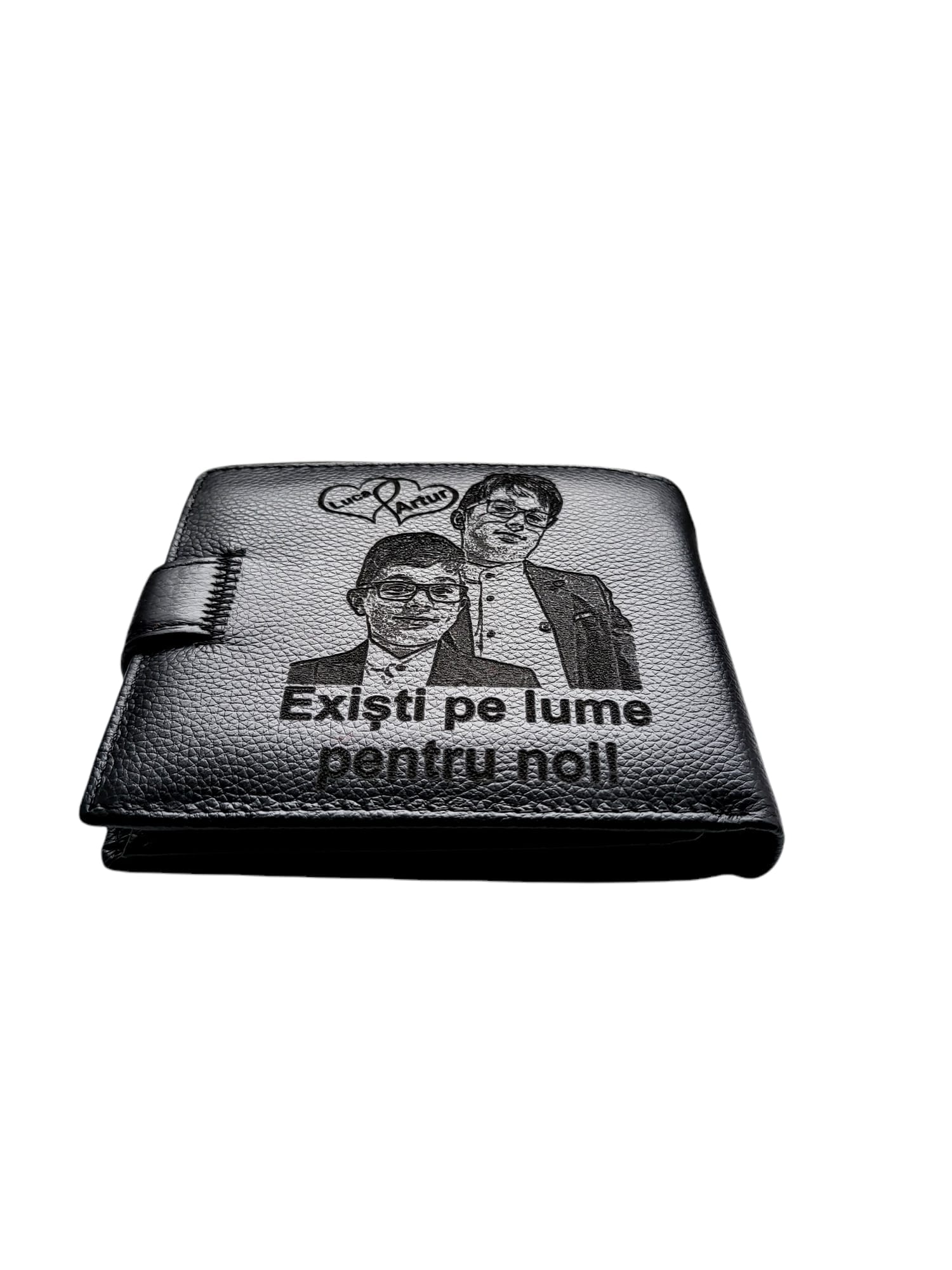 Portofel Personalizat 'Existi pentru noi', barbati, piele naturala , negru