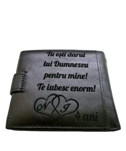 Portofel Personalizat 'Tu esti darul', barbati, piele naturala , negru