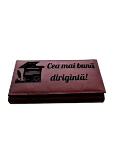 Portofel Personalizat 'Diriginta', dama, piele naturala, rosu