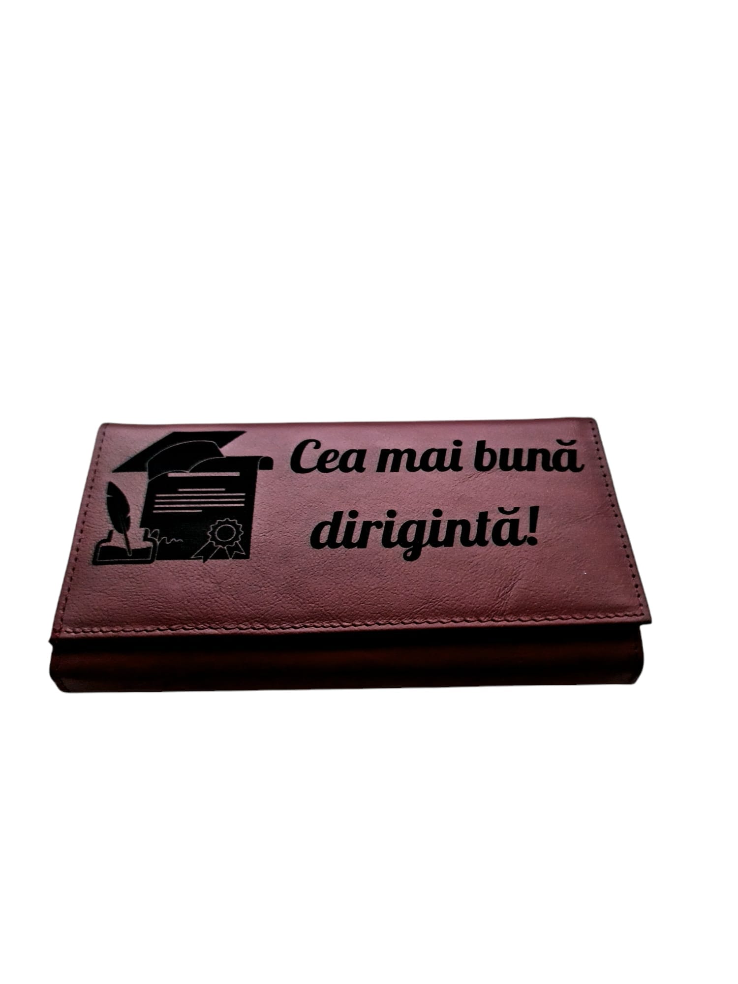 Portofel Personalizat 'Diriginta', dama, piele naturala, rosu