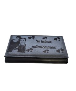 Portofel Personalizat 'Te iubesc pnnd', dama, piele naturala, negru