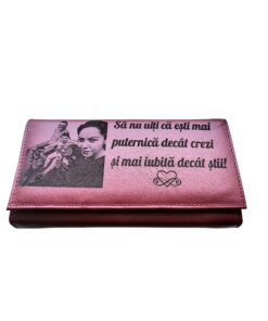 Portofel Personalizat 'Sa nu uiti', dama, piele naturala, rosu