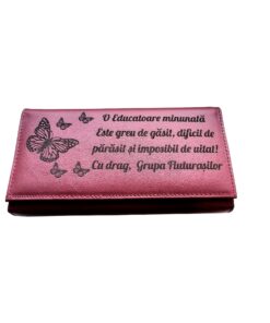 Portofel Personalizat 'O educatoare 2', dama, piele naturala, rosu
