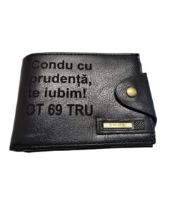 Portofel Personalizat 'Condu cu prudenta', barbati, piele, cu capsa, negru