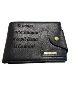 Portofel Personalizat 'Te iubim penb', barbati, piele, cu capsa, negru