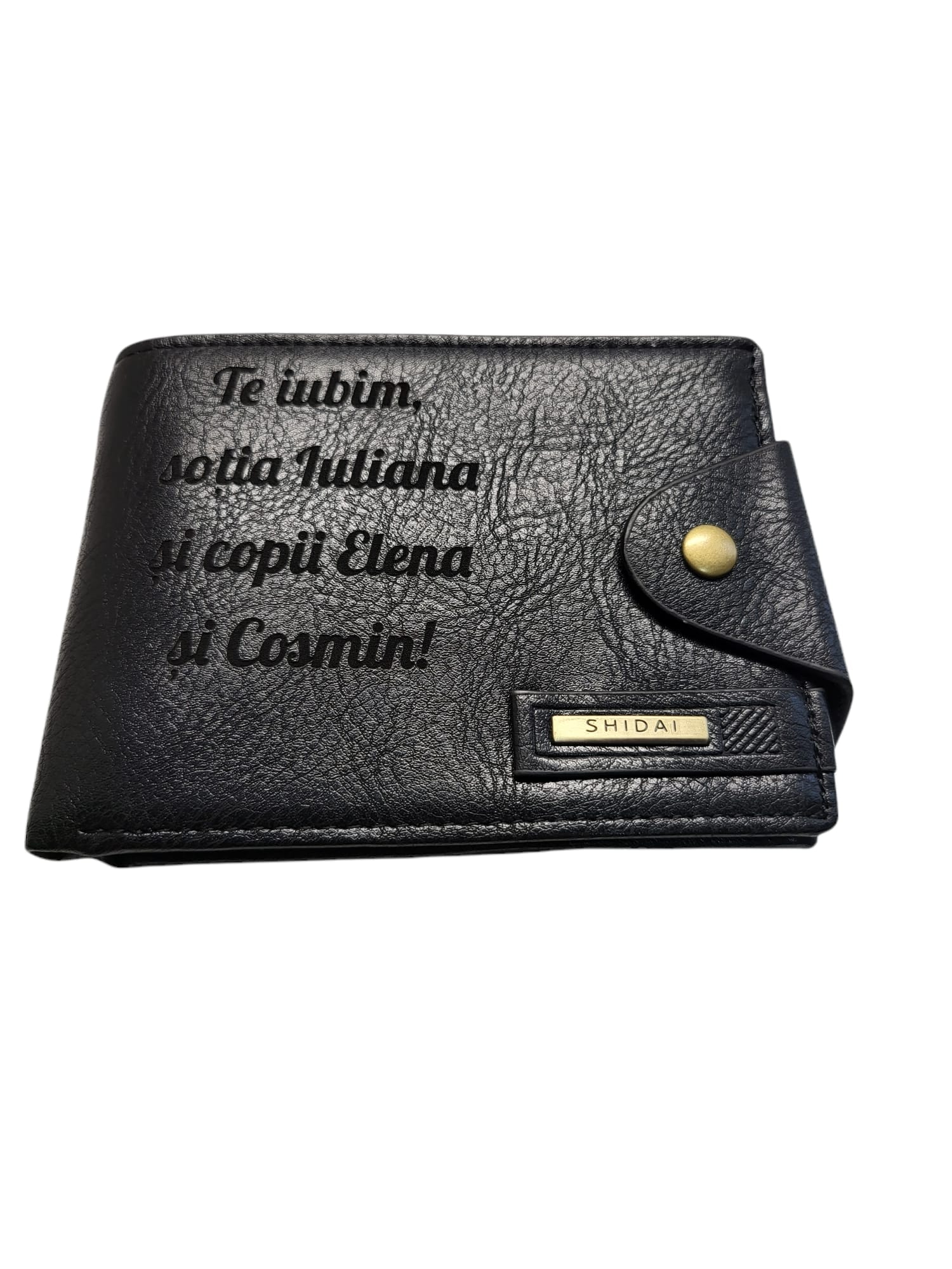 Portofel Personalizat 'Te iubim penb', barbati, piele, cu capsa, negru