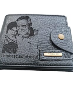 Portofel Personalizat 'Te iubesc sotul meu', barbati, piele , cu capsa, negru