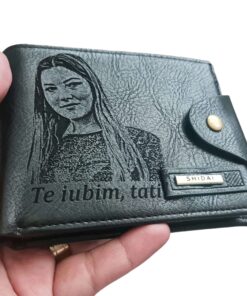 Portofel Personalizat 'Te iubim tati penb 3', barbati, piele, cu capsa, negru