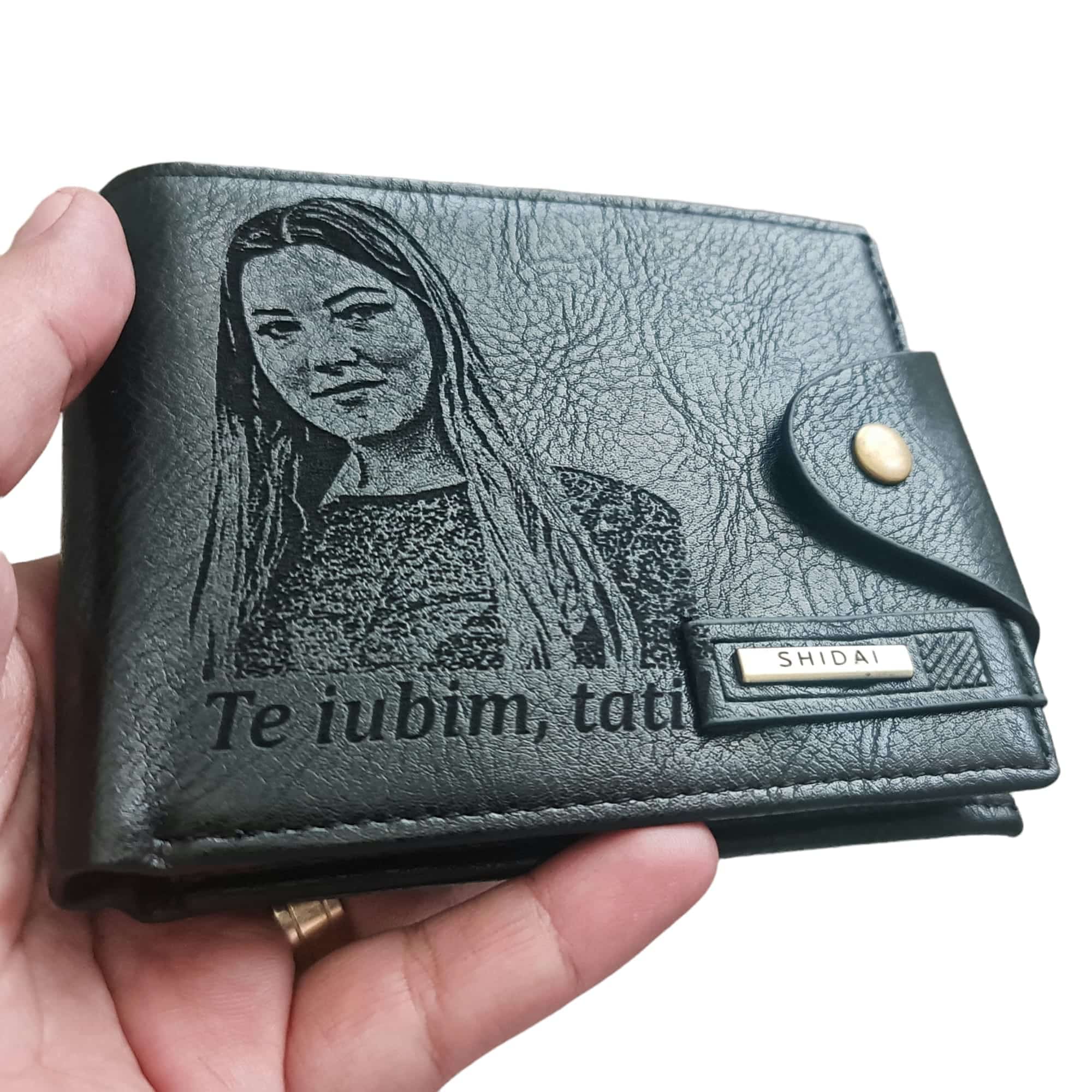 Portofel Personalizat 'Te iubim tati penb 3', barbati, piele, cu capsa, negru