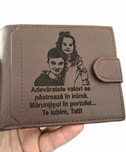 portofel maro cu capsa Adevaratele Valori se pastreaza in inima