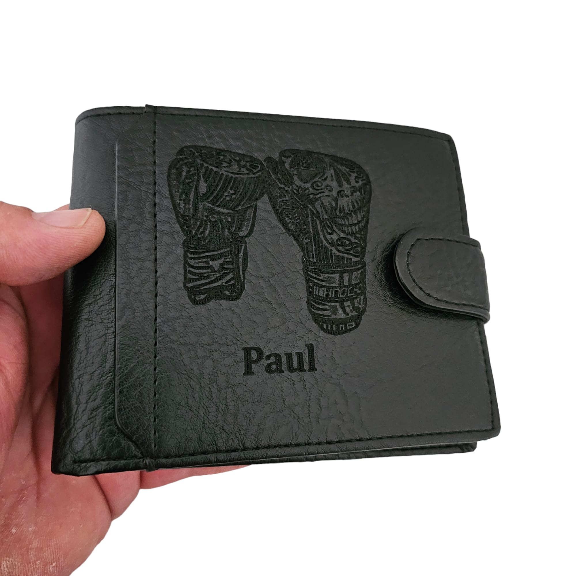 Portofel negru cu capsa personalizat cu mansusi box