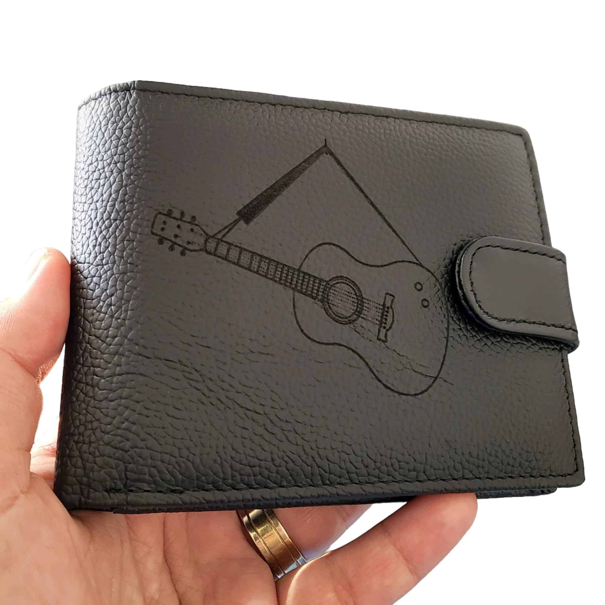 portofel negru cu capsa piele naturala personalizat cu chitara