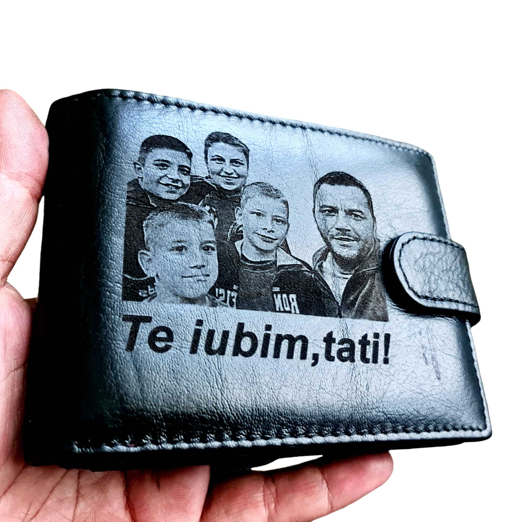 Portofel Negru cu Capsa Piele Naturala - Te Iubim Tati