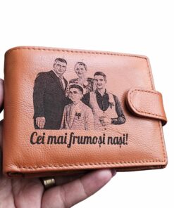 Portofel personalizat din piele naturala maro coniac Cei mai frumosi nasi