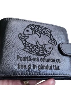 Portofel piele naturala negru Zodia pesti