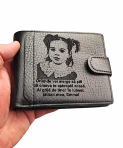 portofel personalizat cu poza si text negru cu capsa Oriunde