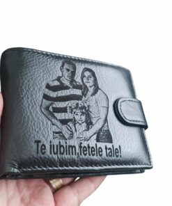 Portofel personalizat piele naturala negru cu capsa Te iubim Fetele Tale