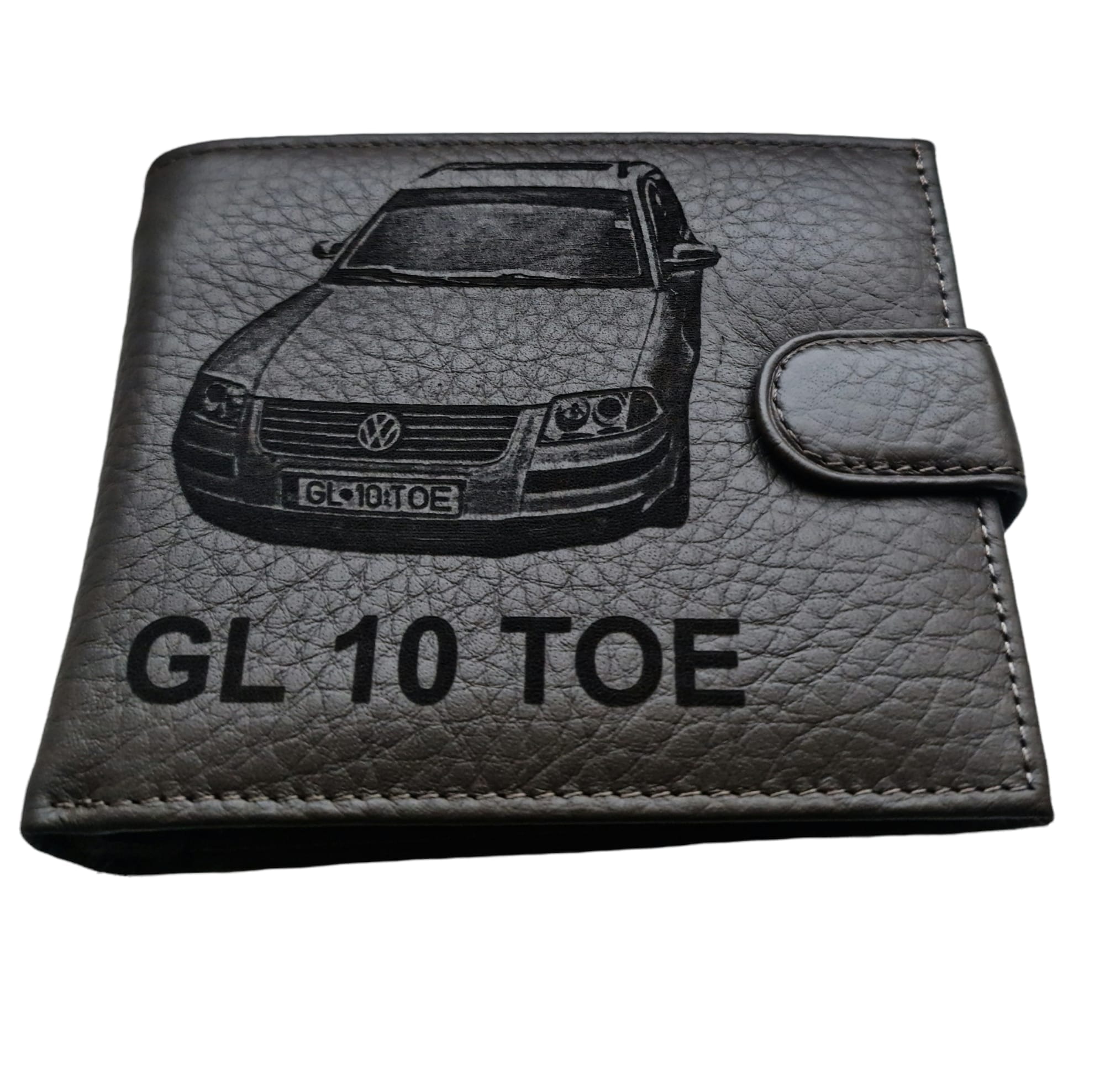 Portofel personalizat piele naturala gri Cu masina si nr auto